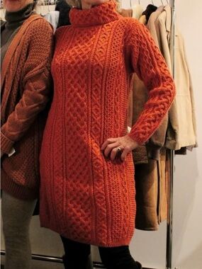 Pure Merino Chunky Dress Turtleneck Coral